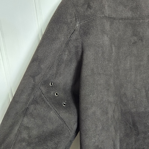 ZARA Black Faux Suede Aviator Jacket Shearling Lined Zip Coat Mens L - Picture 9 of 14